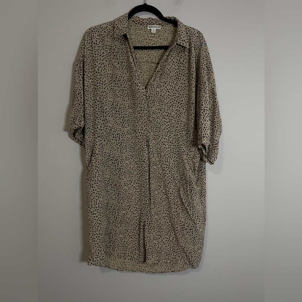 Whistles Womens Dress Size Medium Tan Leopard Print V Neck Short Sleeve Mini - Picture 3 of 10